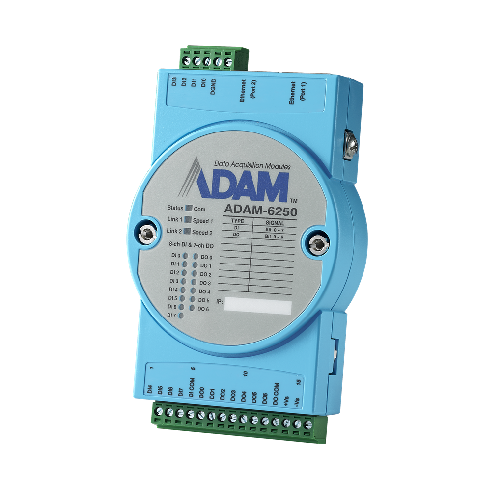 Advantech ADAM-6250 - 8xDO/7xDI IoT Modbus/SNMP/MQTT Dual Port Ethernet Remote I/O Module