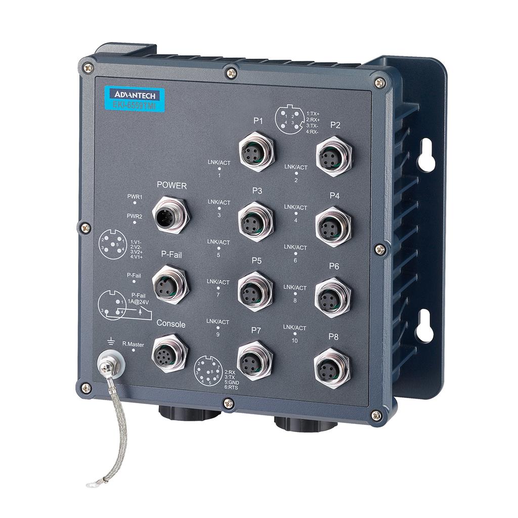 Advantech EKI-6559TMI - EN50155 8-Port M12+ 2-Port FX Managed Ethernet Switch - Wide Temp