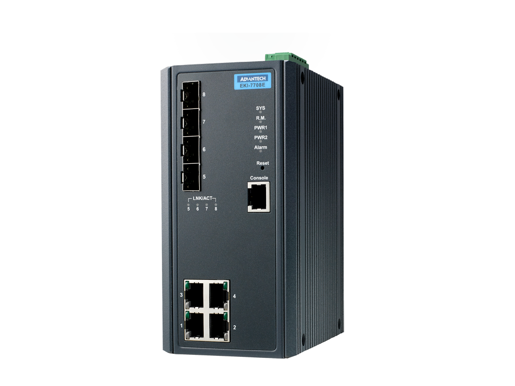 Advantech EKI-7708E-4FPI - 4+4G Port Gigabit Ethernet Ethernet Switch with 4 PoE+ Port - Wide Temp
