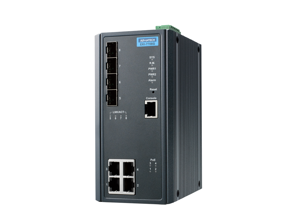 Advantech EKI-7708G-4FPI - 8 Port Full Gigabit Ethernet Switch with 4 PoE+ Port - Wide Temp