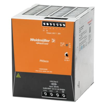 Weidmuller PRO ECO3, DIN Rail Power Supply, 480W, 24V, 20A