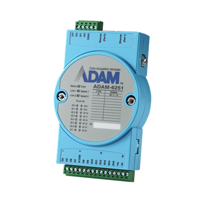 Advantech ADAM-6251 - 16xDI IoT Modbus/SNMP/MQTT Dual Port Ethernet Remote I/O Module