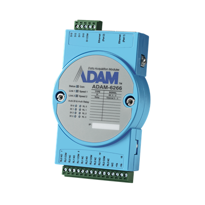 Advantech ADAM-6266 - 4xRelay/4xDI IoT Modbus/SNMP/MQTT Dual Port Ethernet Remote I/O Module
