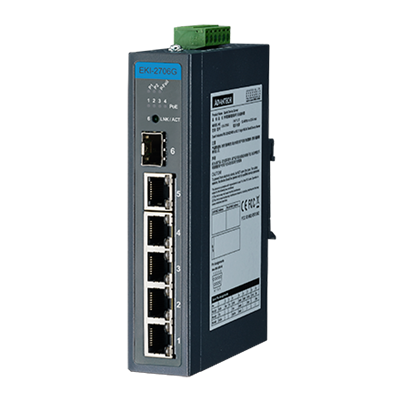 Advantech EKI-2706G-1GFPI - 6 Port Gigabit Unmanaged Ethernet Switch with 4 PoE+ Port - Wide Temp