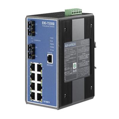 Advantech EKI-7559SI - 8FE+2 Port Single-mode Managed Ethernet Switch - Wide Temp