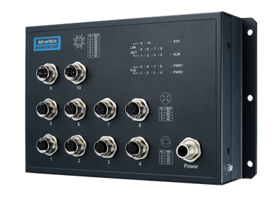 Advantech EKI-9510E-2GL - EN50155 10-Port Unmanaged M12 Ethernet Switch 24-48VDC