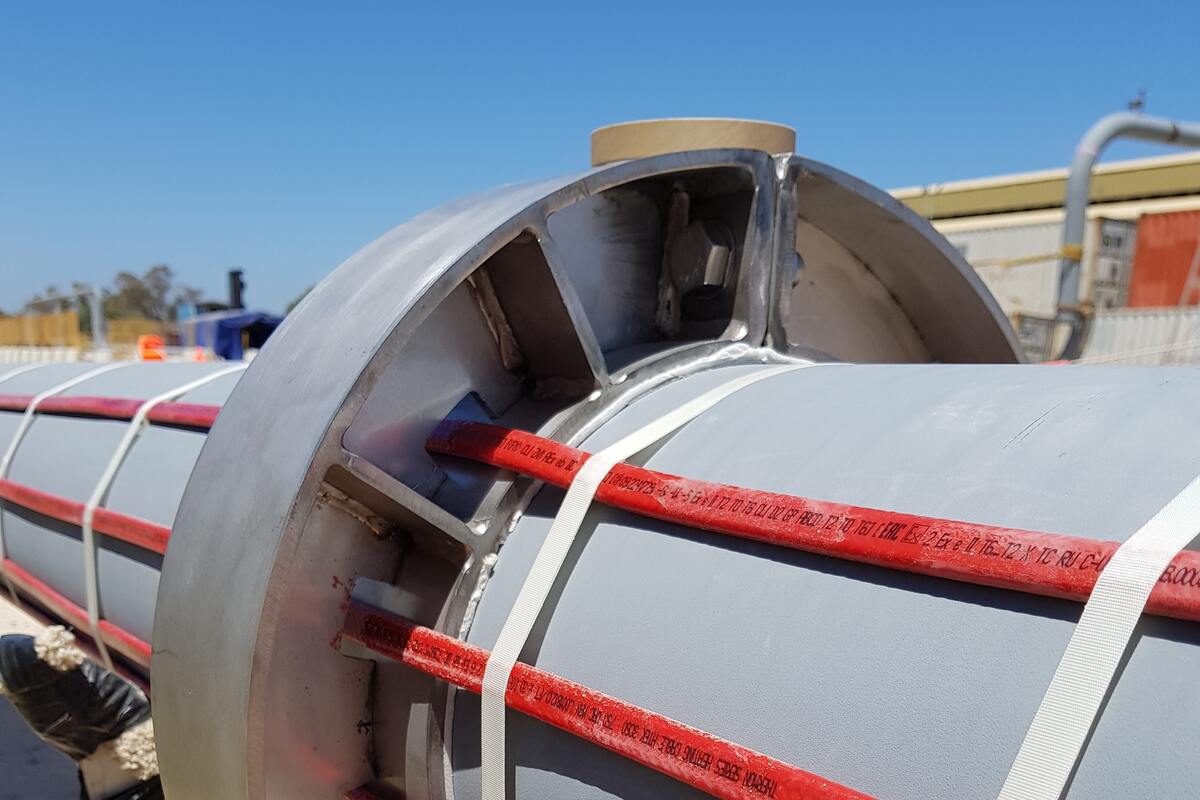 Bitumen pipeline with heat trace cable installed